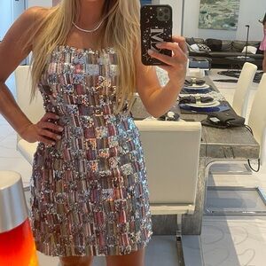 Nasty Gal Silver Sequin Checkerboard Mini Dress